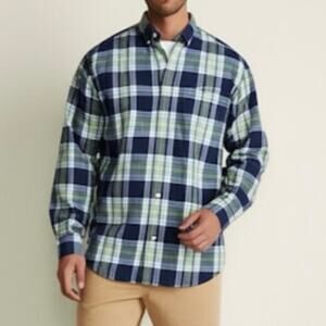 Vineyard Vines The Tucker Shirt Flannel Button Up Navy Blur Green Plaid Size L